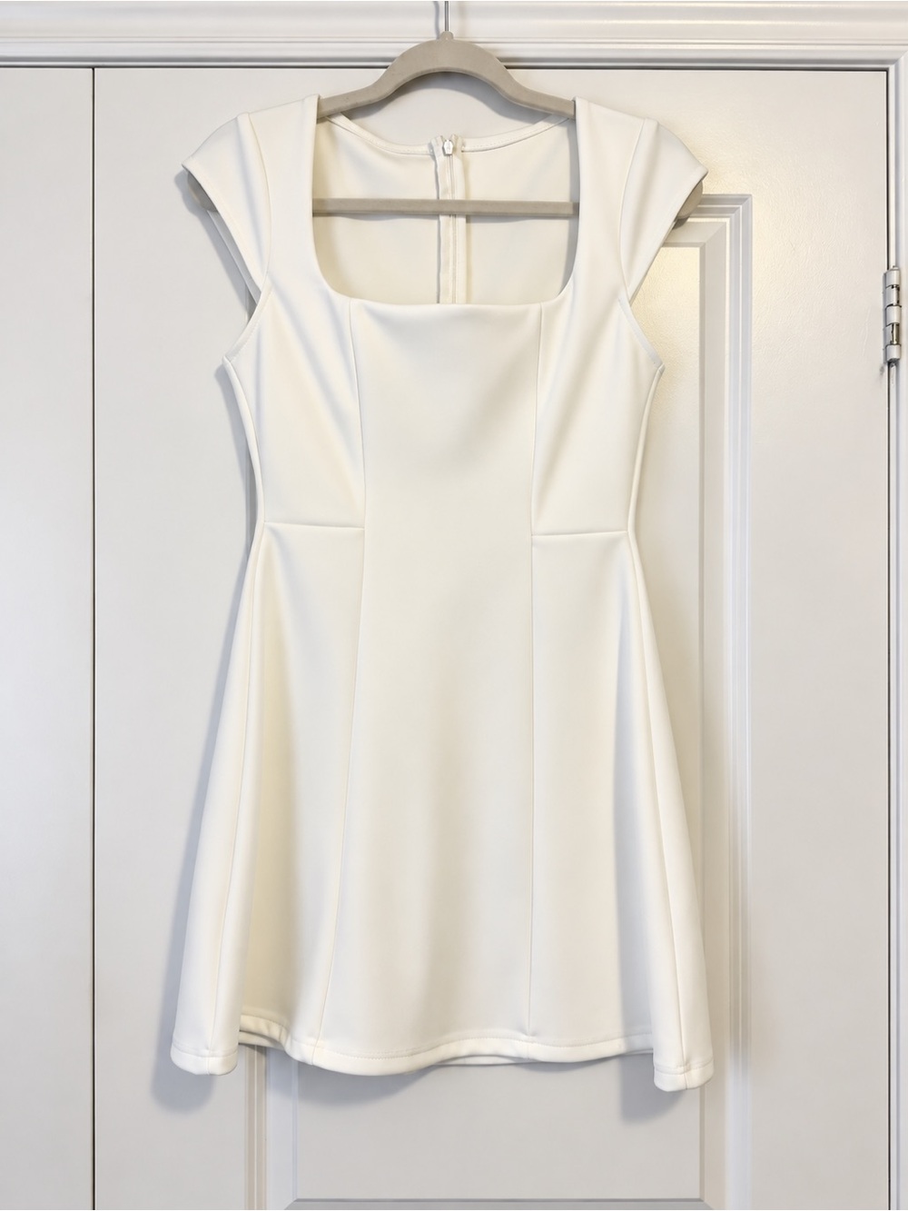 Elegant White Cap-Sleeve Fit & Flare Dress